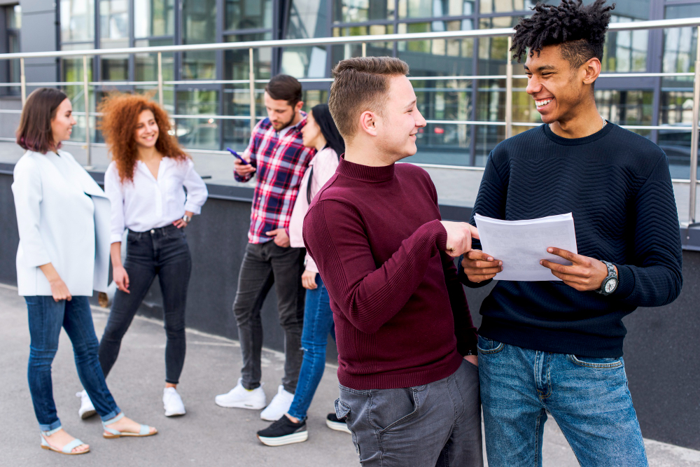 A group of people communicating with each other