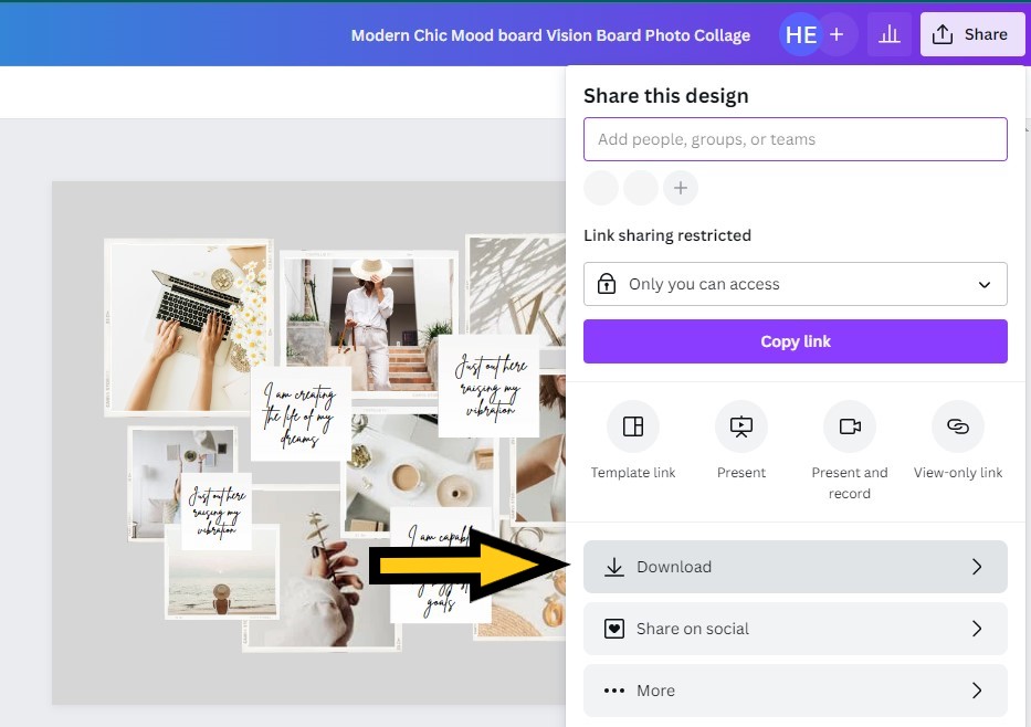 How to download your digital vision board on Canva