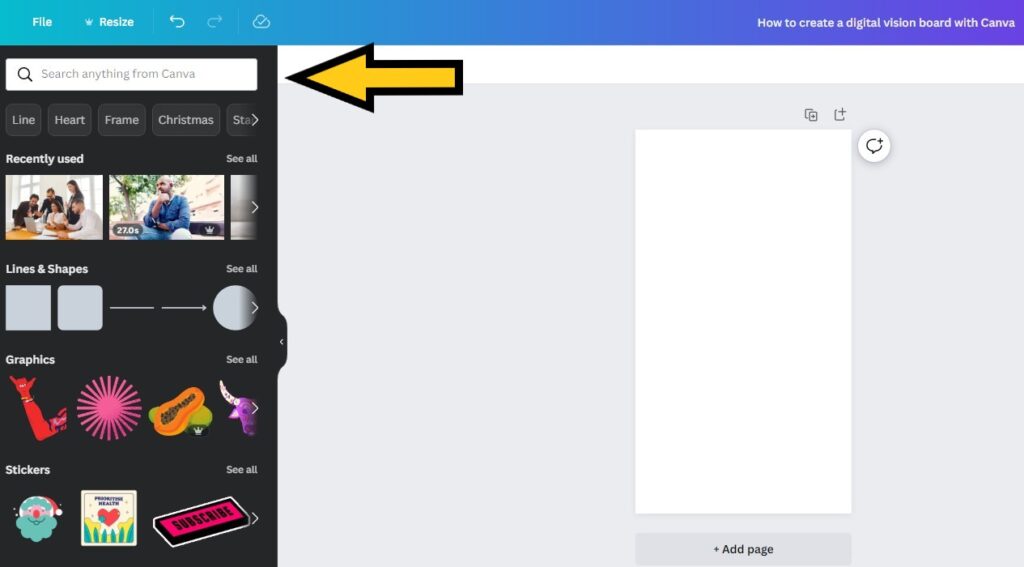 How to search for pictures and quotes on Canva for your vision board